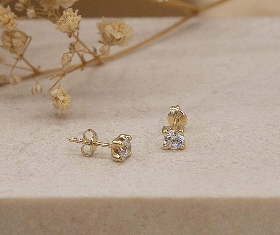 9ct Yellow Gold CZ April Birthstone Stud Earring - NiaYou Jewellery