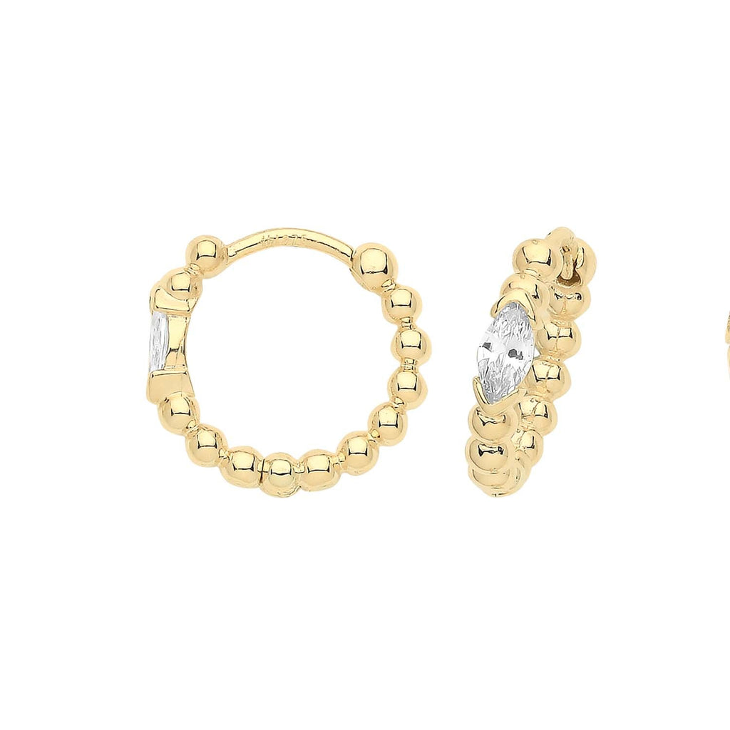 9ct Yellow Gold CZ Bobble Hinged Hoop Earrings - NiaYou Jewellery