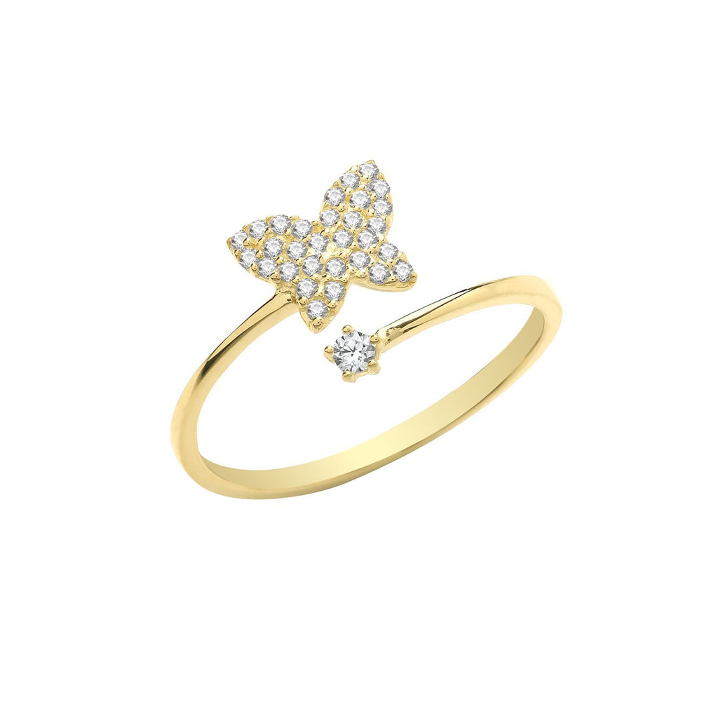 9ct Yellow Gold CZ Butterfly Wrap Ring - NiaYou Jewellery