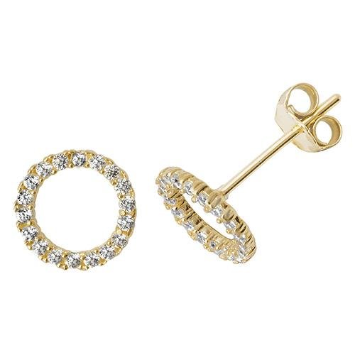 9ct Yellow Gold CZ Circle Stud Earrings - NiaYou Jewellery