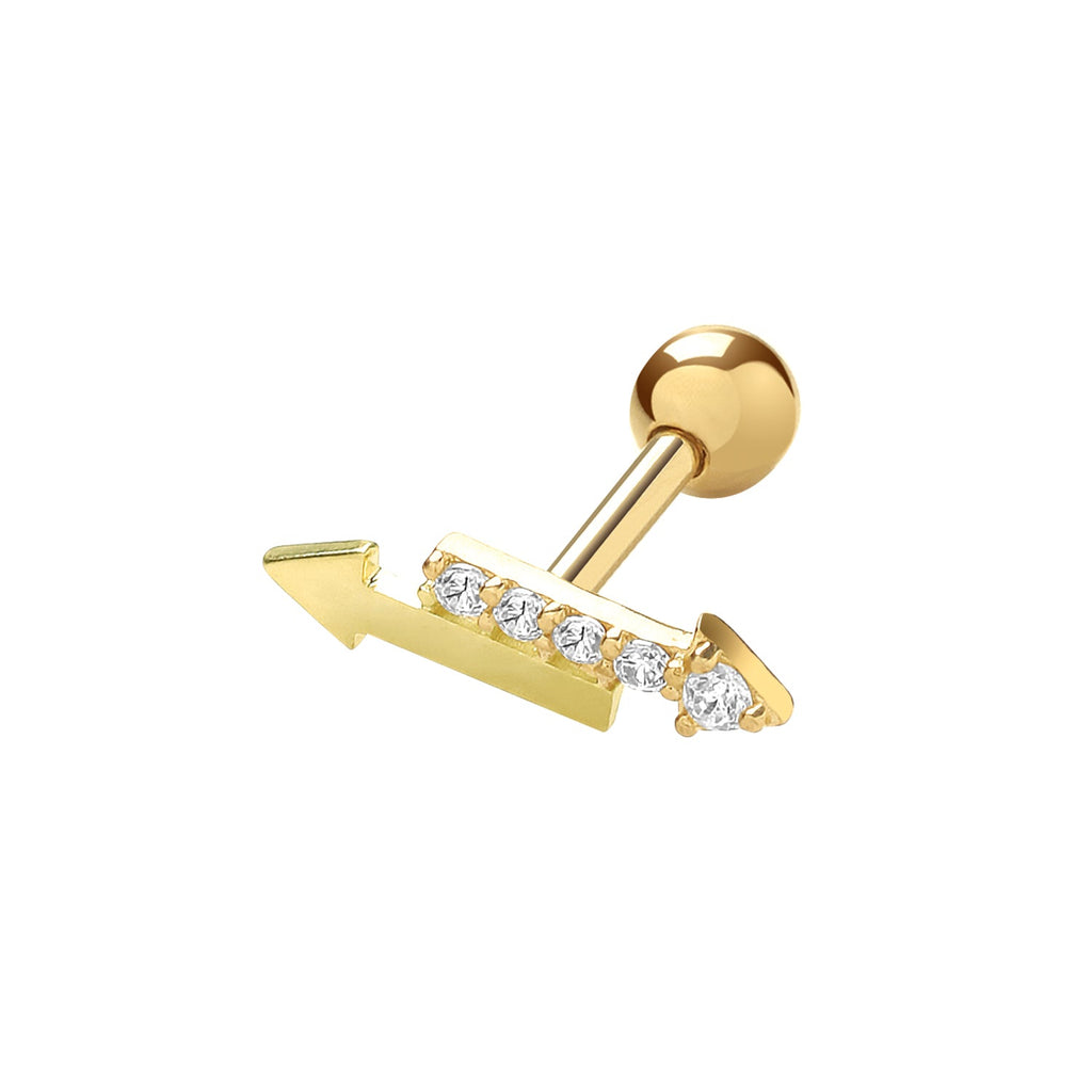 9ct Yellow Gold CZ Double Arrow Cartilage Post Stud Earring - NiaYou Jewellery