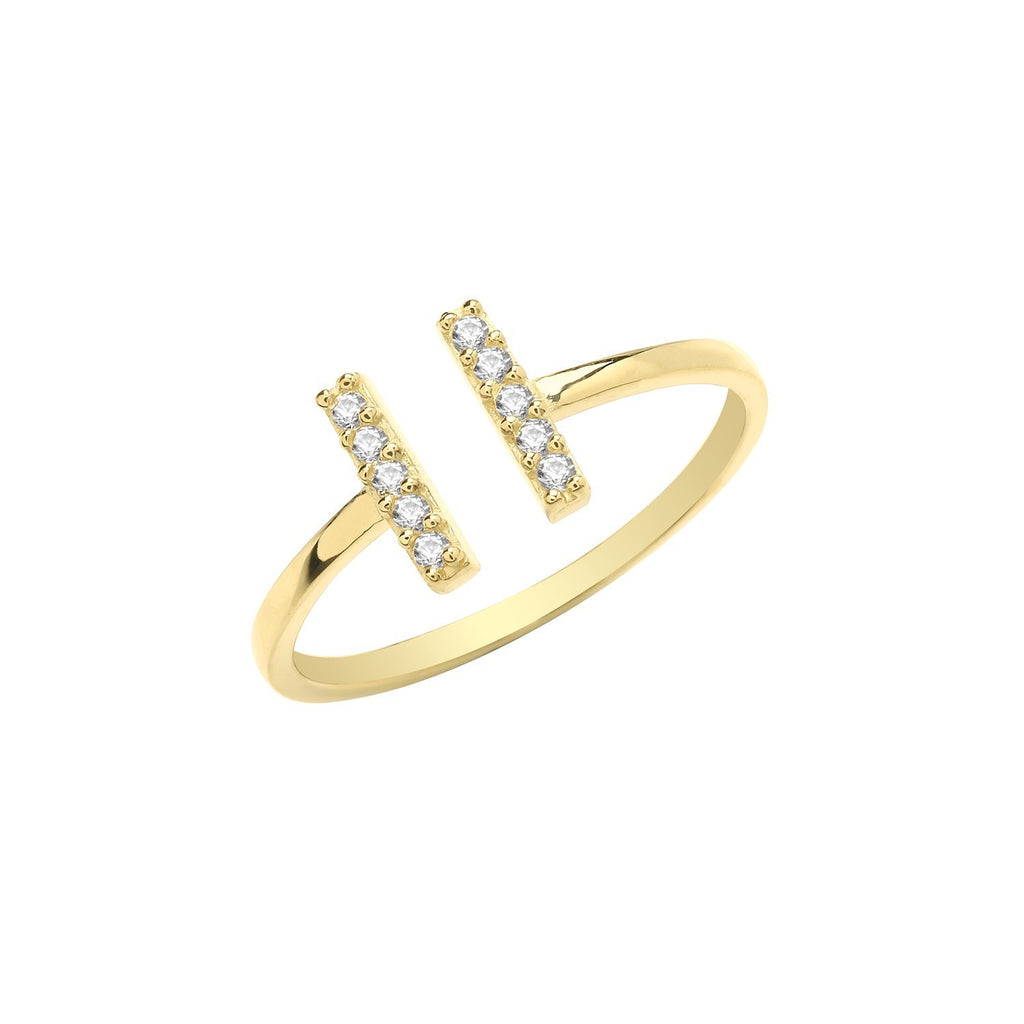 9ct Yellow Gold CZ Double Bar Open Ring - NiaYou Jewellery