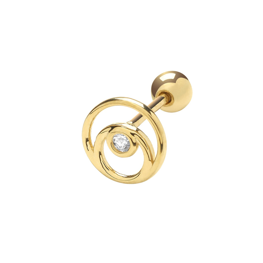 9ct Yellow Gold CZ Double Circle Cartilage Stud Earring - NiaYou Jewellery