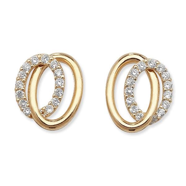 9ct Yellow Gold CZ Double Oval Stud Earrings - NiaYou Jewellery