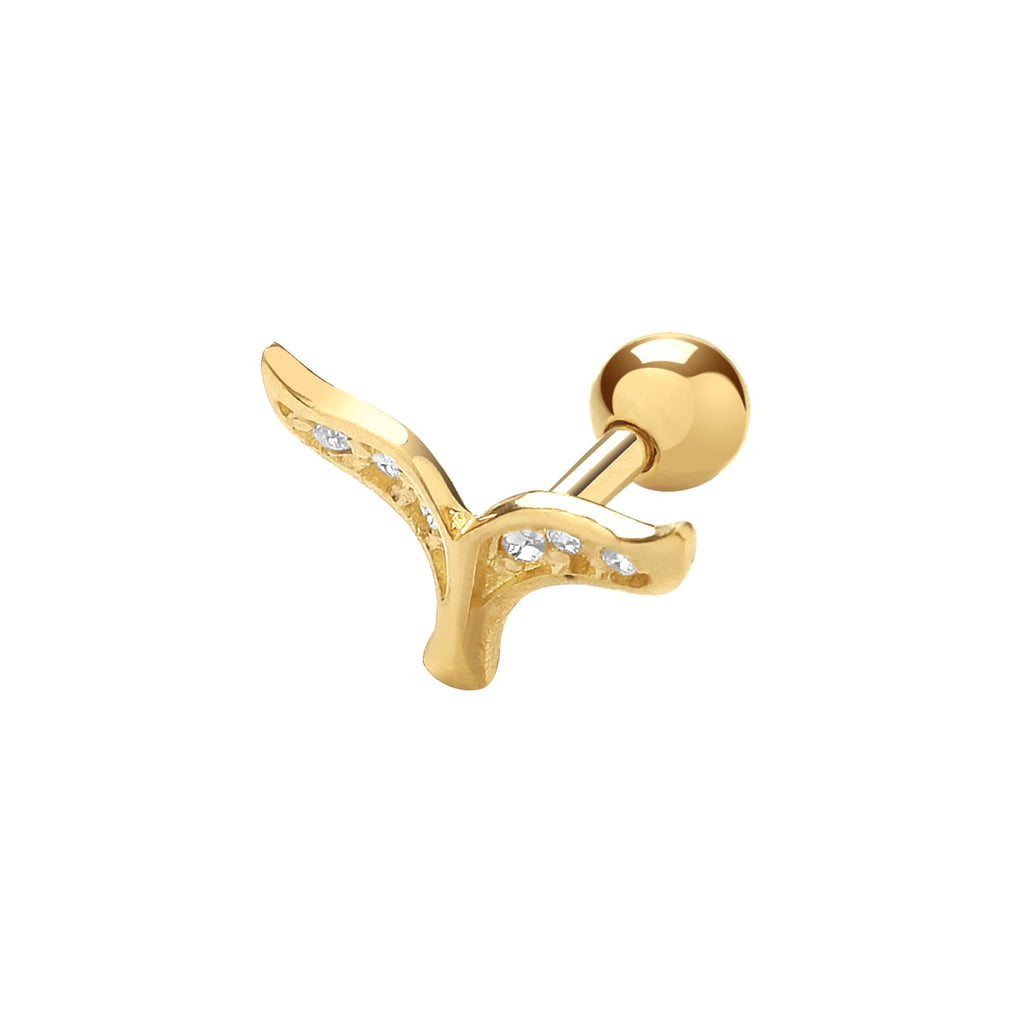 9ct Yellow Gold CZ Fish Tail Mermaid Cartilage Post Stud Earring - NiaYou Jewellery