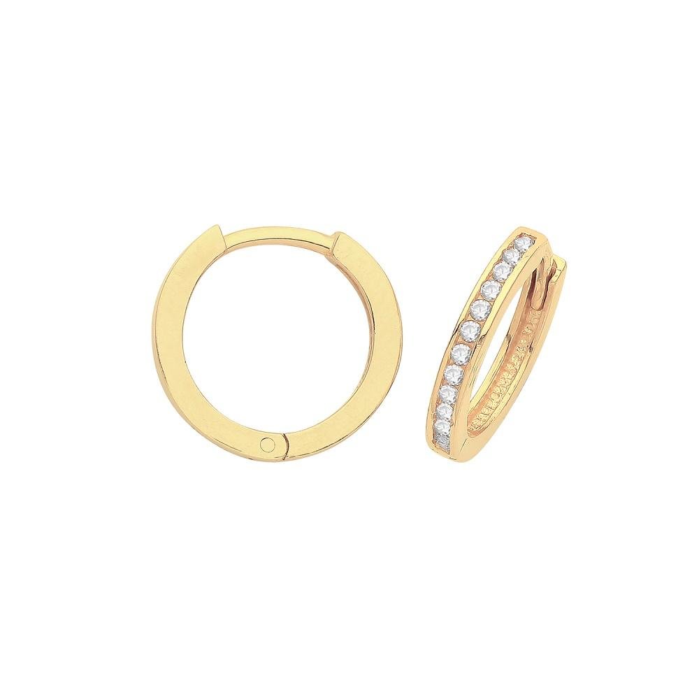 9ct Yellow Gold CZ Hinged Hoop Earrings - NiaYou Jewellery