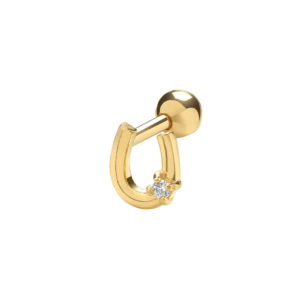 9ct Yellow Gold CZ Horseshoe Cartilage Post Stud Earring - NiaYou Jewellery