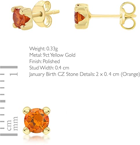 9ct Yellow Gold CZ January Birthstone Stud Earring - NiaYou Jewellery