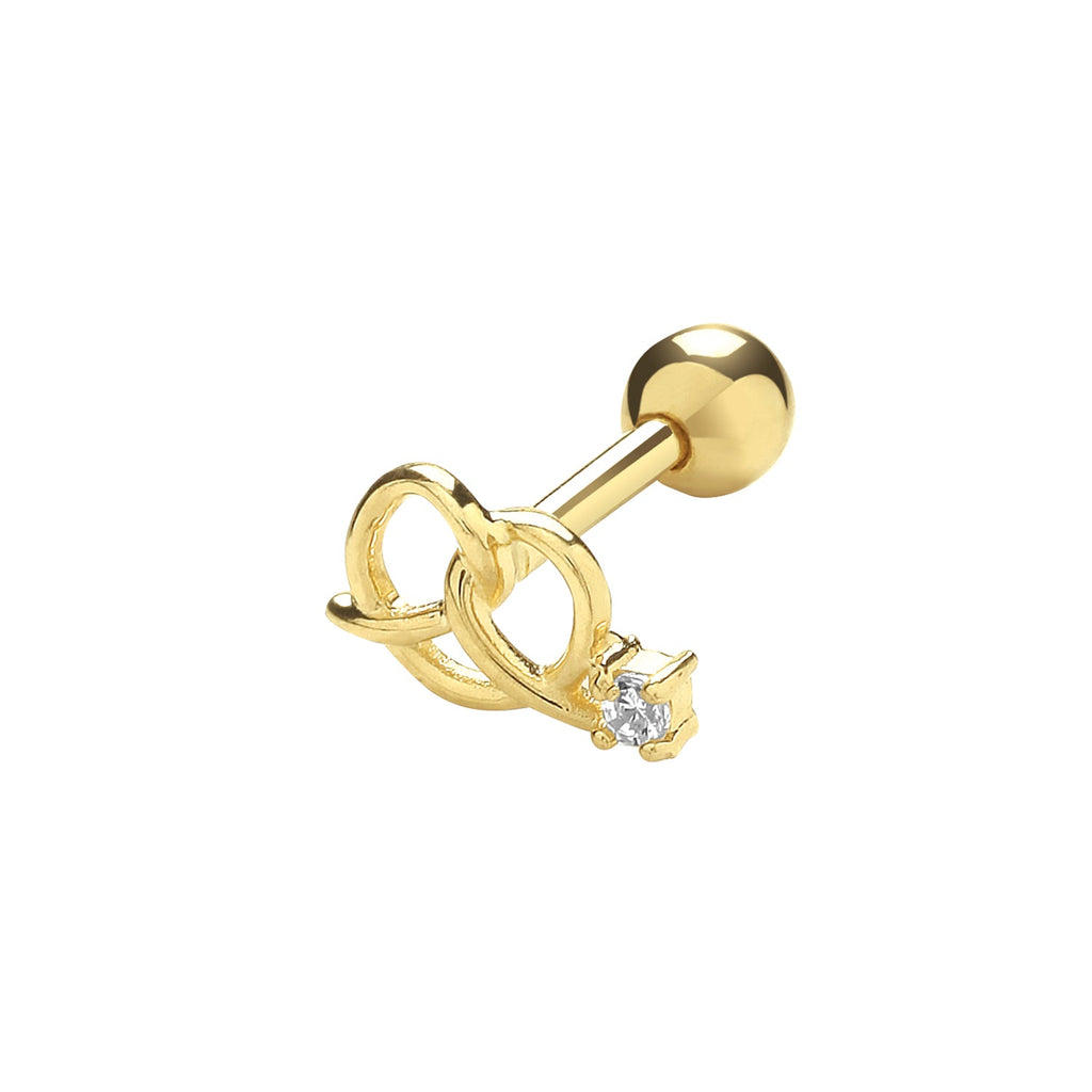 9ct Yellow Gold CZ Knot Heart Cartilage Post Stud Earring - NiaYou Jewellery
