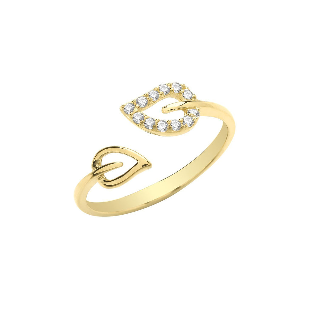 9ct Yellow Gold CZ Leaf Open Ring - NiaYou Jewellery