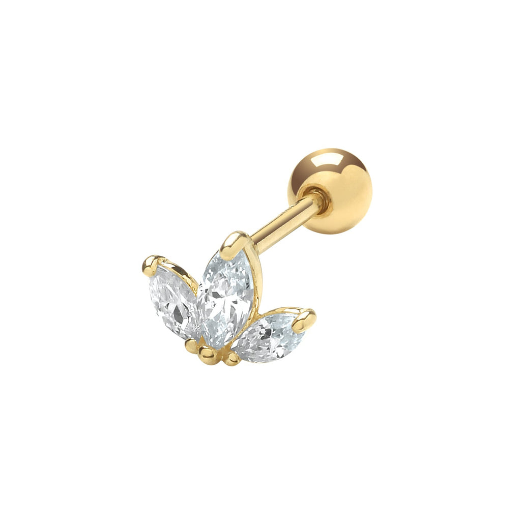 9ct Yellow Gold CZ Lotus Flower Cartilage Stud Earring - NiaYou Jewellery
