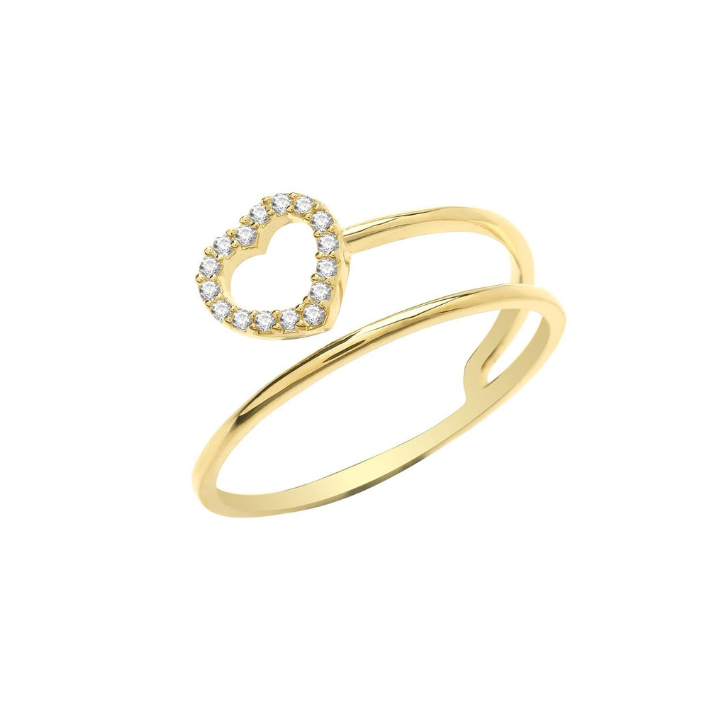 9ct Yellow Gold CZ Open Heart Ring - NiaYou Jewellery