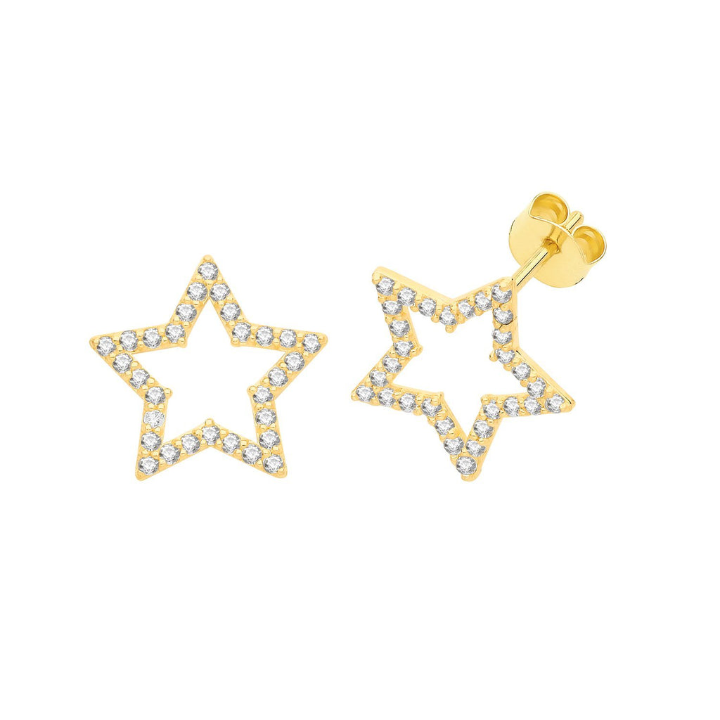 9ct Yellow Gold CZ Open Star Stud Earrings - NiaYou Jewellery