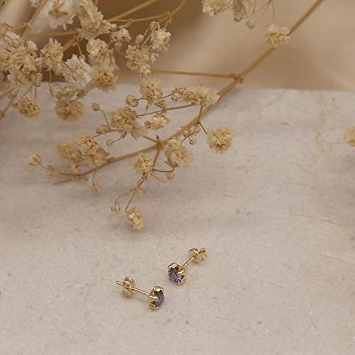 9ct Yellow Gold CZ Purple February Birthstone Stud Earring - NiaYou Jewellery
