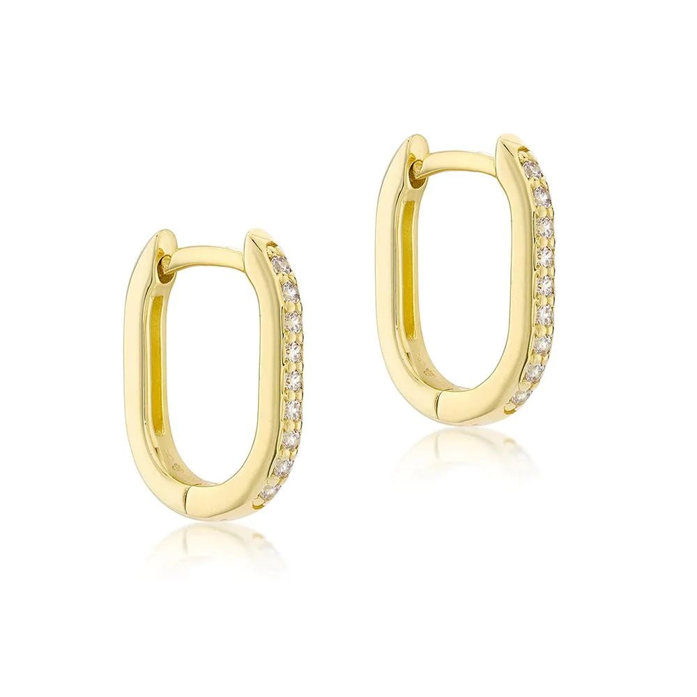 9ct Yellow Gold Cz Rectangular Creole Hoop Earrings 14 mm x 11 mm - NiaYou Jewellery