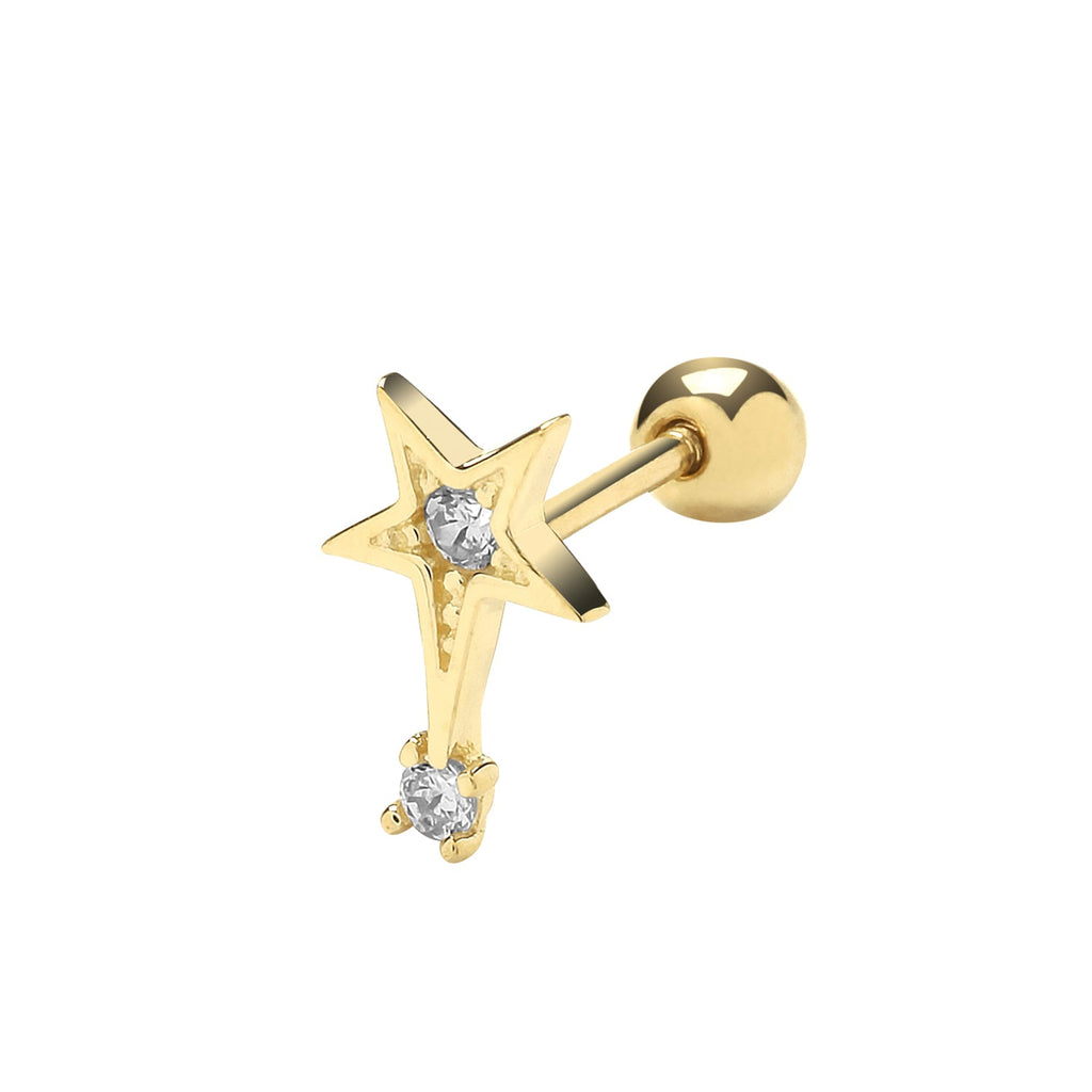 9ct Yellow Gold CZ Shooting Star Cartilage Post Earring - NiaYou Jewellery