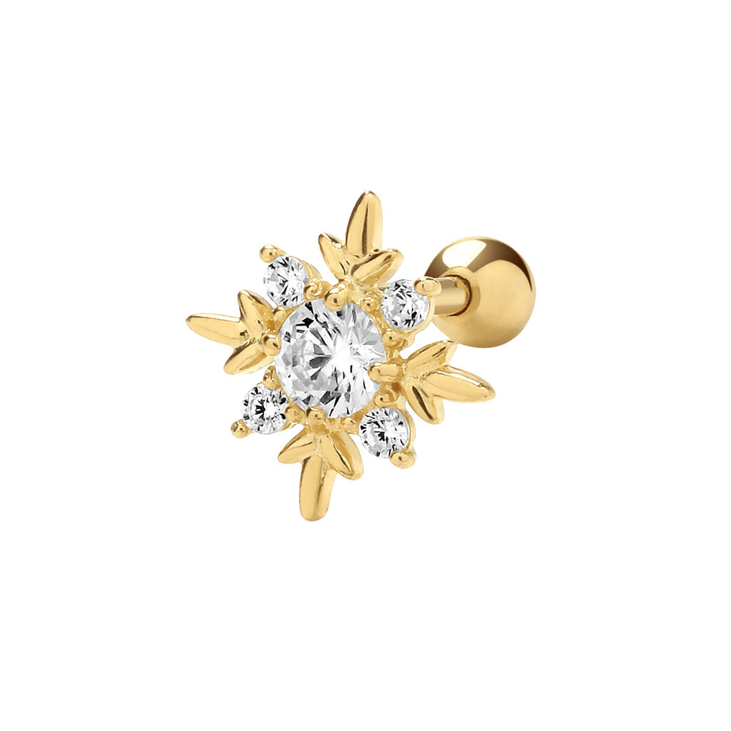 9ct Yellow Gold CZ Snowflake Cartilage Post Stud Earring - NiaYou Jewellery