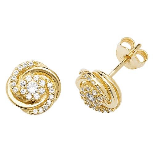 9ct Yellow Gold CZ Twisted Circles Knot Stud Earrings - NiaYou Jewellery