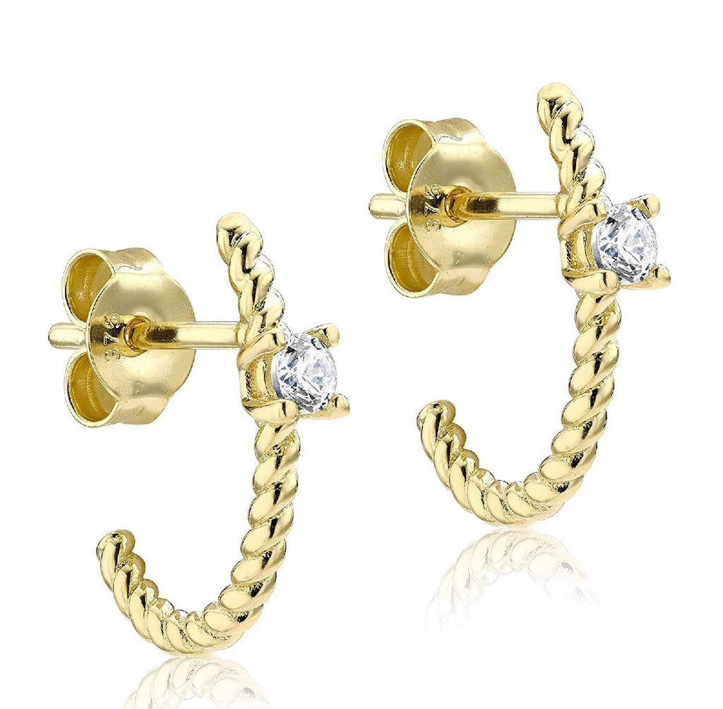 9ct Yellow Gold CZ Twisted Half-Hoop Earrings - NiaYou Jewellery