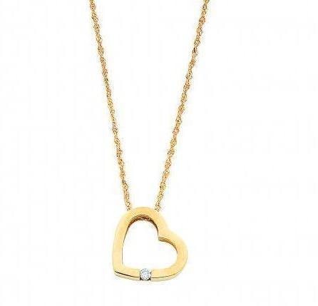 9ct Yellow Gold Diamond 0.04ct Heart Pendant Necklace - NiaYou Jewellery