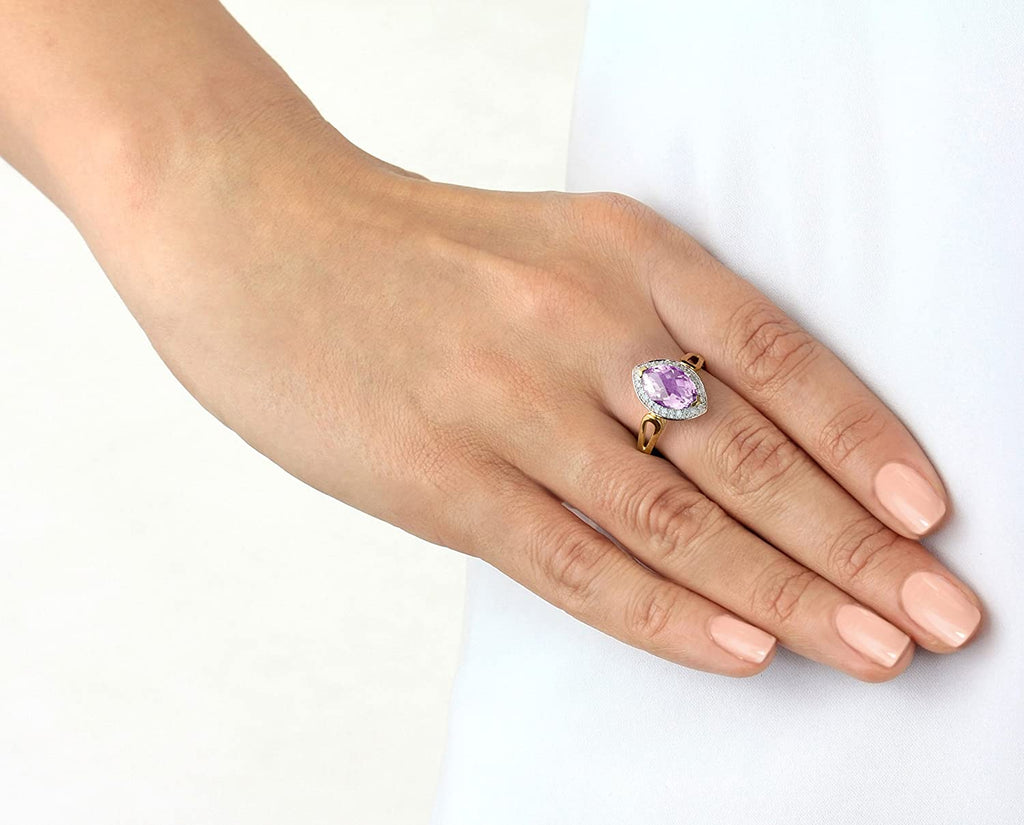 9ct Yellow Gold Diamond and Marquise Amethyst Ring - NiaYou Jewellery