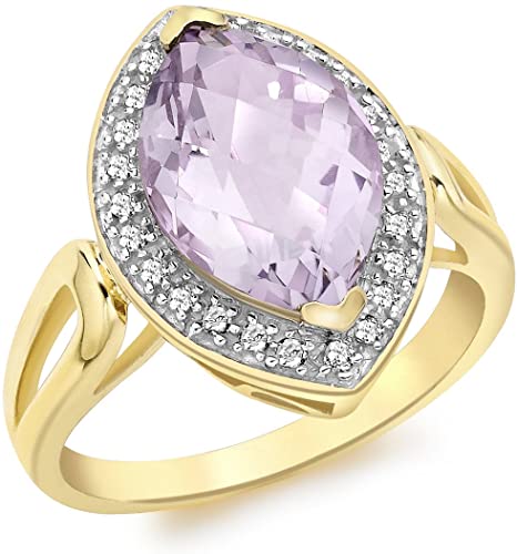 9ct Yellow Gold Diamond and Marquise Amethyst Ring - NiaYou Jewellery