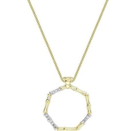 9ct Yellow Gold Diamond Bamboo Pendant with Chain - NiaYou Jewellery