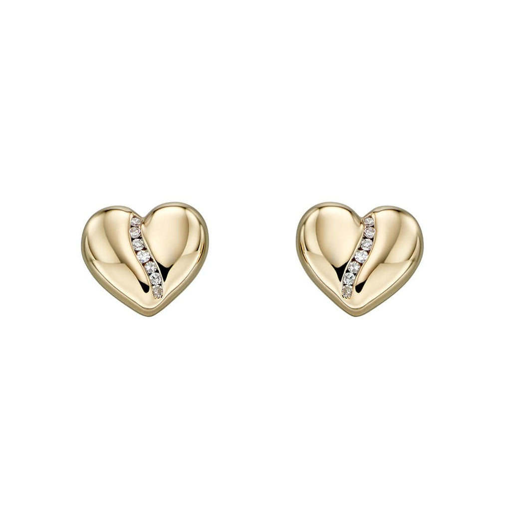 9ct Yellow Gold Diamond Channel Heart Stud Earrings - NiaYou Jewellery