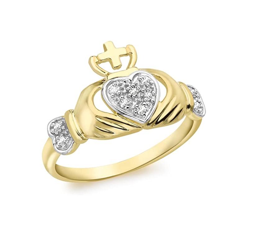 9ct Yellow Gold Diamond Claddagh Ring - NiaYou Jewellery