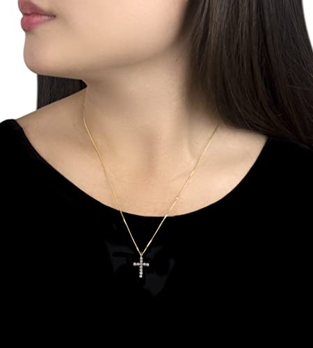 9ct Yellow Gold Diamond Cross Pendant on Chain Necklace - NiaYou Jewellery