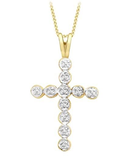 9ct Yellow Gold Diamond Cross Pendant on Chain Necklace - NiaYou Jewellery