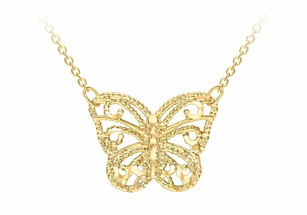 9ct Yellow Gold Diamond Cut Butterfly Necklace - NiaYou Jewellery