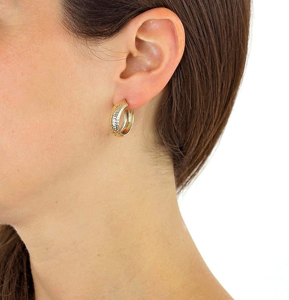 9ct Yellow Gold Diamond Cut Creole Hoop Earrings 21 MM - NiaYou Jewellery