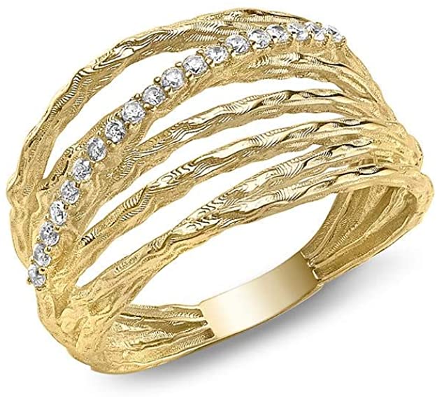 9ct Yellow Gold Diamond Cut Five Band Crossover Ring - NiaYou Jewellery