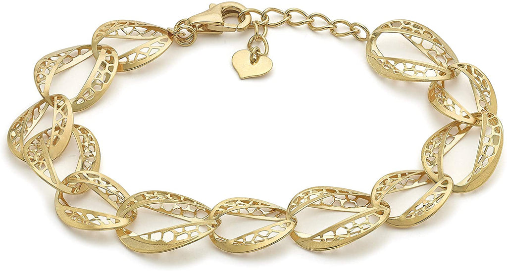 9ct Yellow Gold Diamond Cut Oval Link Ladies Bracelet with Extension - NiaYou Jewellery