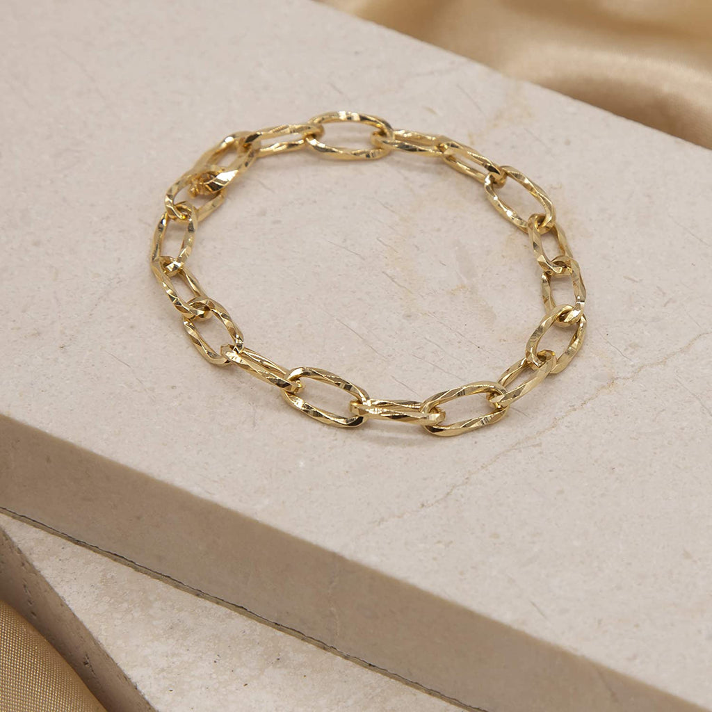 9ct Yellow Gold Diamond Cut Paperclip Ladies Bracelet 19 cm - NiaYou Jewellery