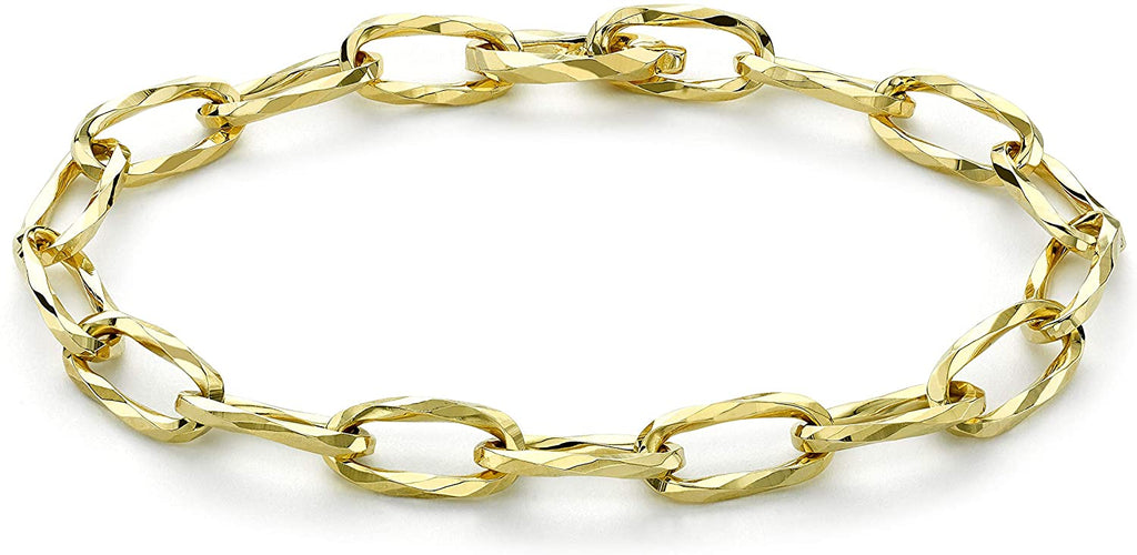 9ct Yellow Gold Diamond Cut Paperclip Ladies Bracelet 19 cm - NiaYou Jewellery