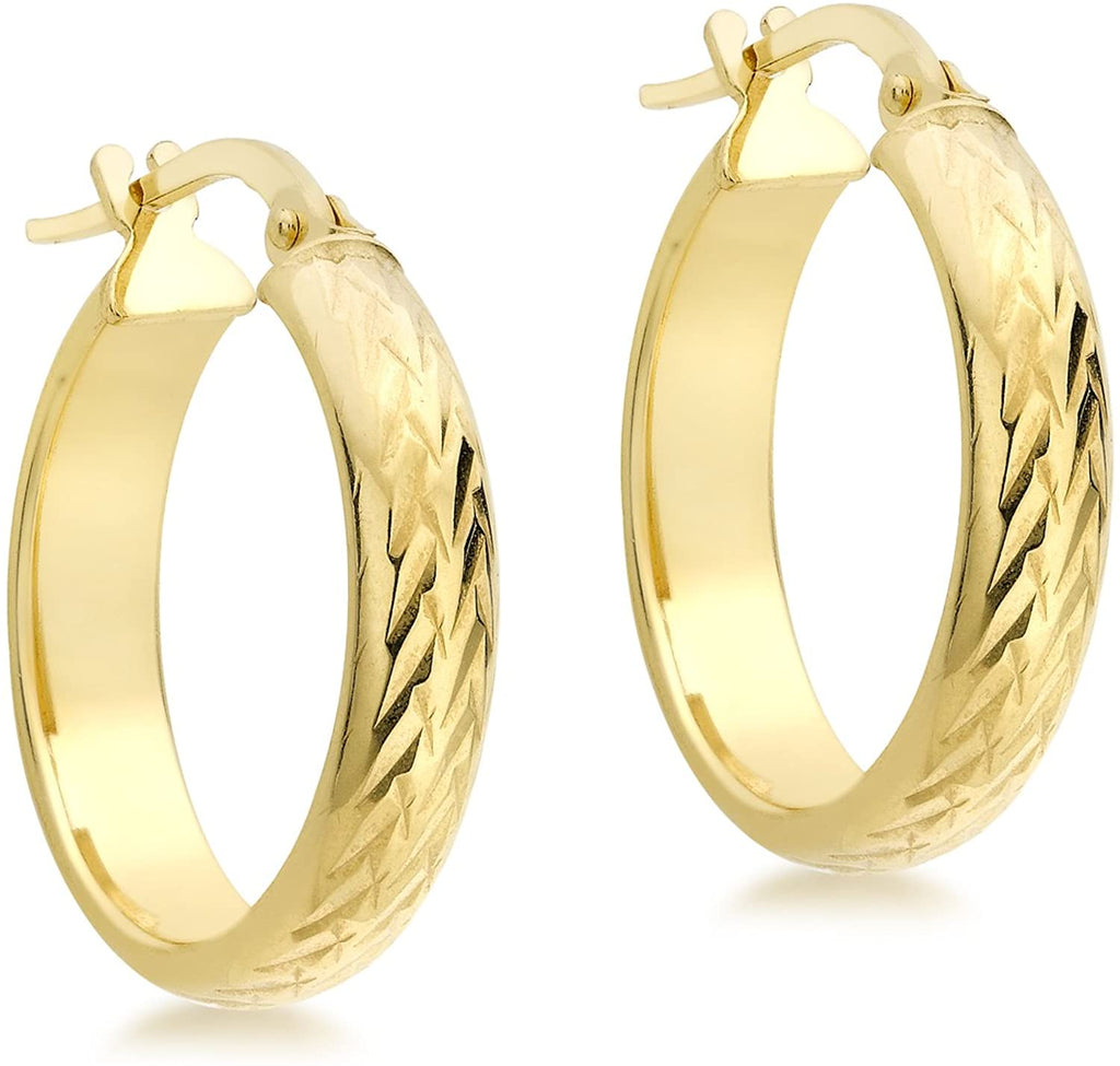 9ct Yellow Gold Diamond Cut Round Creole Hoop Earrings 22 MM - NiaYou Jewellery