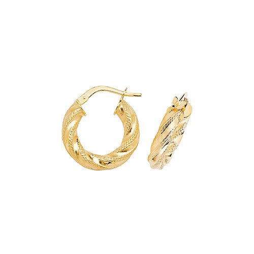 9ct Yellow Gold Diamond Cut Twist Hoop Earrings 10 MM - NiaYou Jewellery