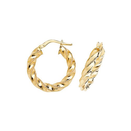 9ct Yellow Gold Diamond Cut Twist Hoop Earrings 15 MM - NiaYou Jewellery