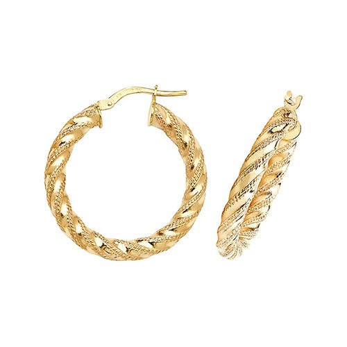 9ct Yellow Gold Diamond Cut Twist Hoop Earrings 20 MM - NiaYou Jewellery