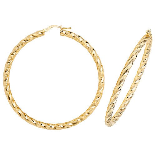 9ct Yellow Gold Diamond Cut Twist Hoop Earrings 50 MM - NiaYou Jewellery