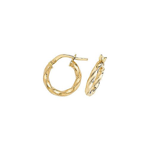 9ct Yellow Gold Diamond Cut Twisted Hoop Earrings 10 mm - NiaYou Jewellery