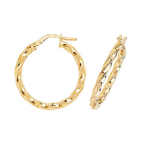 9ct Yellow Gold Diamond Cut Twisted Hoop Earrings 20 MM - NiaYou Jewellery