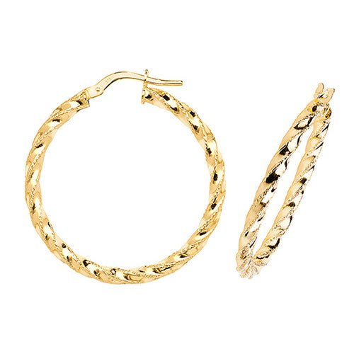 9ct Yellow Gold Diamond Cut Twisted Hoop Earrings 25 MM - NiaYou Jewellery