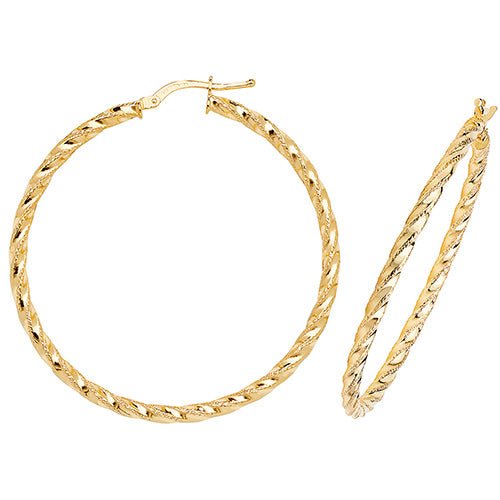 9ct Yellow Gold Diamond Cut Twisted Hoop Earrings 40 MM - NiaYou Jewellery