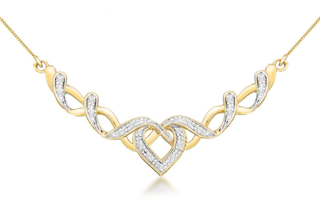 9ct Yellow Gold Diamond Intricate Heart Knot Necklet Necklace - NiaYou Jewellery