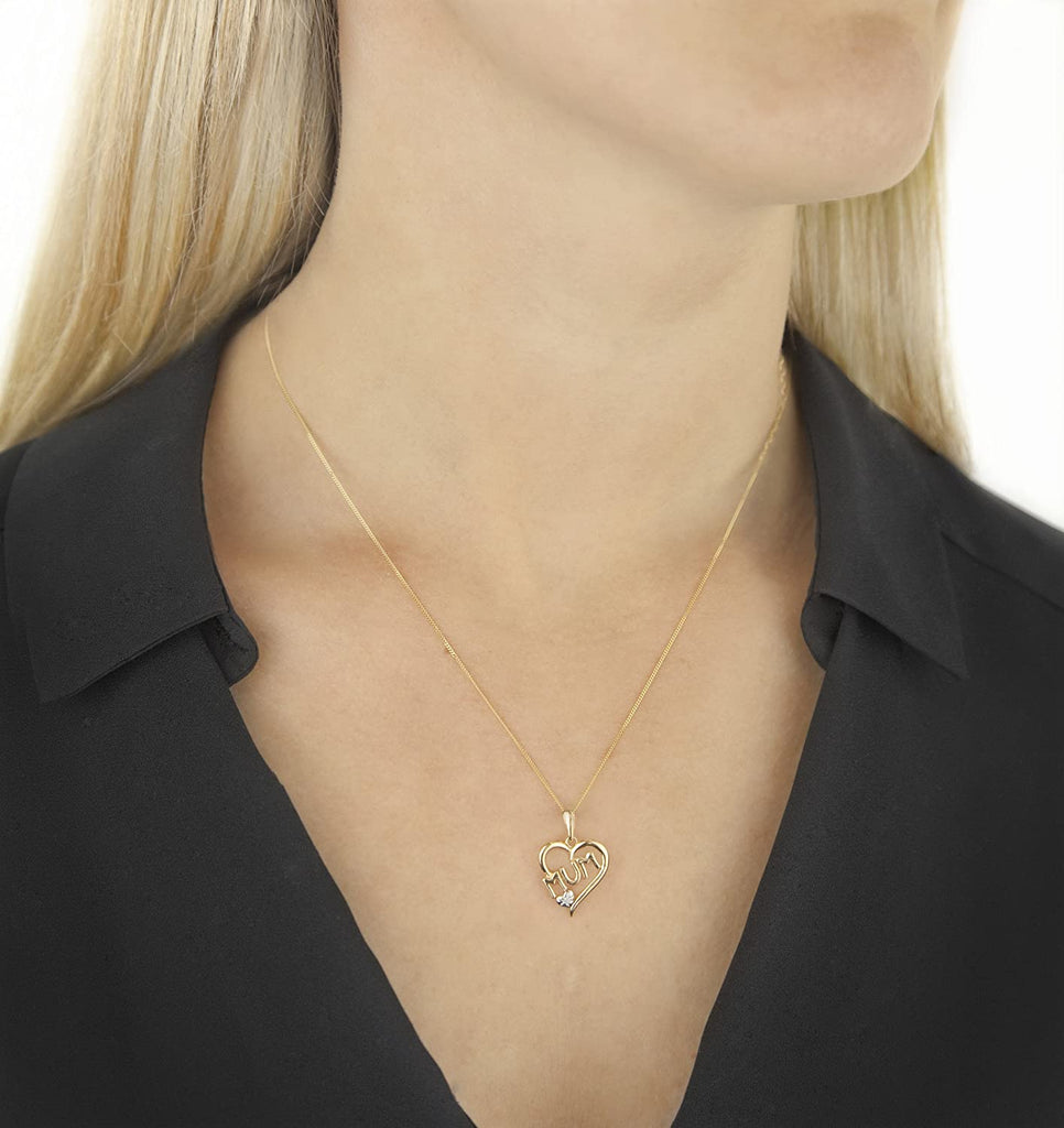 9ct Yellow Gold Diamond 'Mum' Heart Pendant with Chain - NiaYou Jewellery
