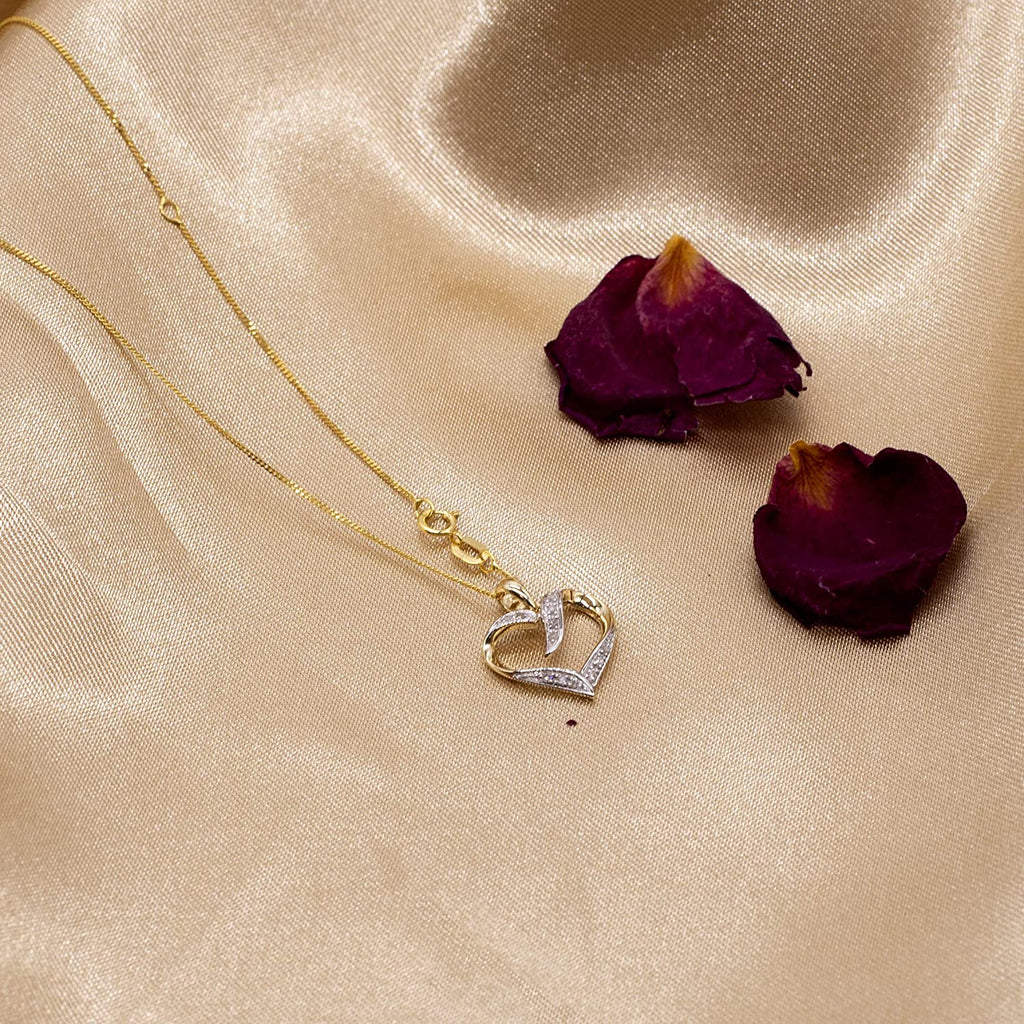 9ct Yellow Gold Diamond Open Heart Pendant Necklace - NiaYou Jewellery