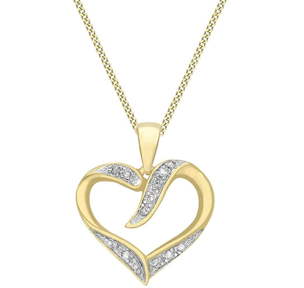 9ct Yellow Gold Diamond Open Heart Pendant Necklace - NiaYou Jewellery
